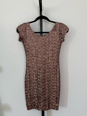 Backstage Rose Gold Sequin Cap-Sleeve Bodycon Dress